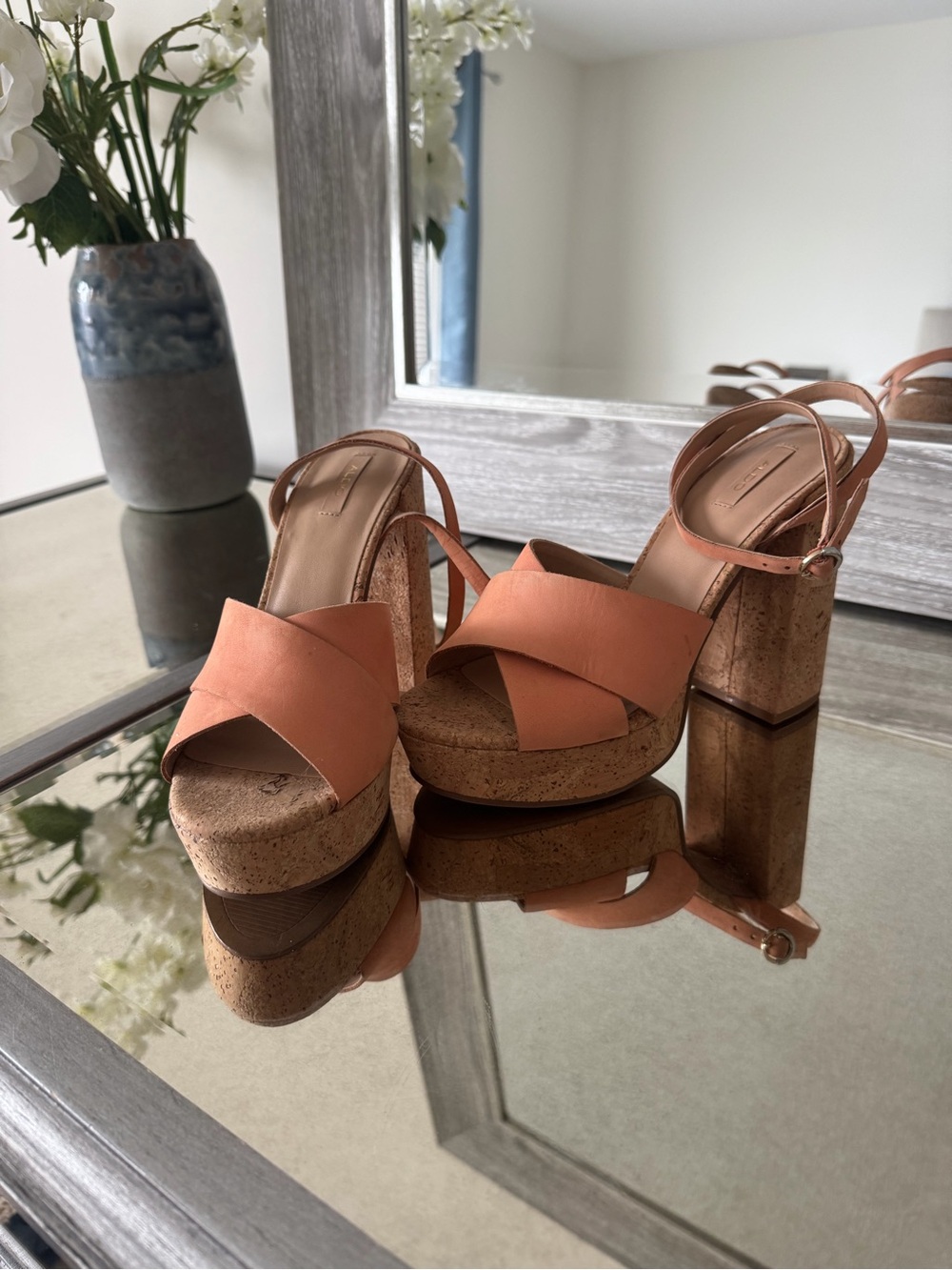 Aldo Coral Cross-Strap Cork Platform Sandals